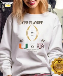 Official Miami Hurricanes Vs Texas A&M Aggies 2025 College Football Playoff Matchup T-Shirt - Image 2