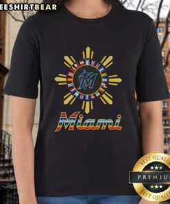 Official Miami Marlins x Hispanic Ladies Tee featuring vibrant team colors and stylish design for fans.