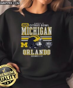 Official Michigan Wolverines Football 2025 Cheez-It Citrus Bowl helmet sweatshirt showcasing team pride and spirit.
