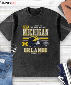 Official Michigan Wolverines Football 2025 Cheez-It Citrus Bowl Helmet Washed T-Shirt showcasing team spirit and style.
