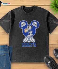 Official Mickey Hands Heart Love t-shirt for Indianapolis Colts football fans, featuring a playful design and vibrant colors.