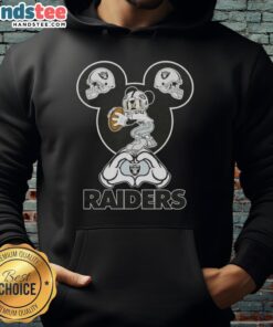Alt Text: Official Mickey Hands Heart Love hoodie for Las Vegas Raiders football fans, featuring a stylish design and team colors.
