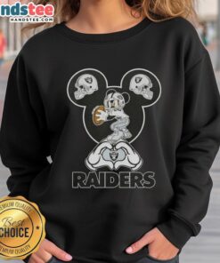 Official Mickey Hands Heart Love sweatshirt for Las Vegas Raiders fans, featuring a stylish design perfect for game day.
