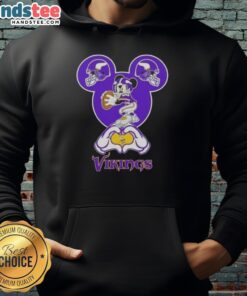 Alt Text: Official Mickey Hands Heart Love Minnesota Vikings Football Hoodie featuring a unique design for fans.