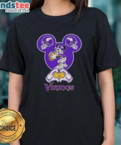 Official Mickey Hands Heart Love Minnesota Vikings Football Ladies Tee featuring vibrant graphics and stylish design.