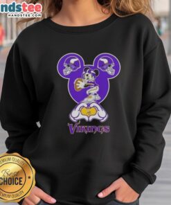 Alt Text: Official Mickey Hands Heart Love Minnesota Vikings Football Sweatshirt showcasing team spirit and style.