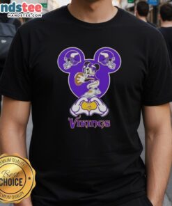 Official Mickey Hands Heart Love Minnesota Vikings Football T-Shirt featuring iconic Disney and NFL designs.