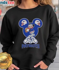 Official Mickey Hands Heart Love sweatshirt for New England Patriots fans, perfect for game day and showcasing team spirit.