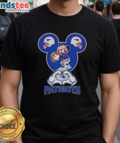Official Mickey Hands Heart Love T-Shirt for New England Patriots fans, showcasing team spirit and Disney charm.