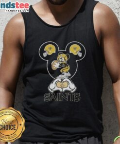 Official Mickey Hands Heart Love New Orleans Saints Football Tank Top for fans celebrating team spirit and style.