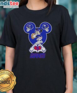 Official Mickey Hands Heart Love New York Giants Football Ladies Tee featuring a stylish design for fans.
