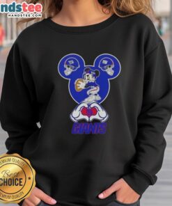Alt Text: Official Mickey Hands Heart Love sweatshirt for New York Giants football fans, showcasing team spirit and style.