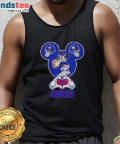 Official Mickey Hands Heart Love New York Giants Football Tank Top featuring Mickey Mouse design and team colors.
