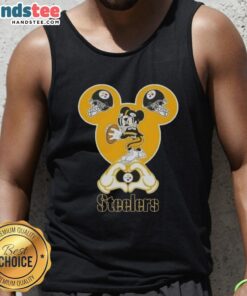 Official Mickey Hands Heart Love Pittsburgh Steelers Football Tank Top for fans, featuring iconic Mickey design.