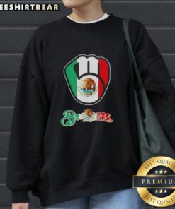 Official Milwaukee Brewers baseball sweatshirt featuring a vibrant Mexican flag design for fans and collectors.