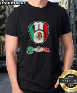 Alt Text: Official Milwaukee Brewers Baseball X Mexican Flag T-Shirt featuring vibrant colors and team logo for fans.
