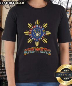 Official Milwaukee Brewers X Hispanic Ladies Tee featuring vibrant team colors and stylish design for fans.