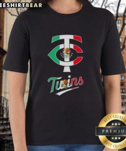 Official Minnesota Twins Baseball ladies tee featuring a vibrant Mexican flag design, perfect for fans and casual wear.