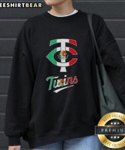 Official Minnesota Twins baseball sweatshirt featuring a vibrant Mexican flag design, perfect for fans and style enthusiasts.