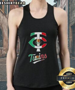 Alt Text: Official Minnesota Twins baseball tank top featuring a vibrant Mexican flag design, perfect for fans and summer wear.