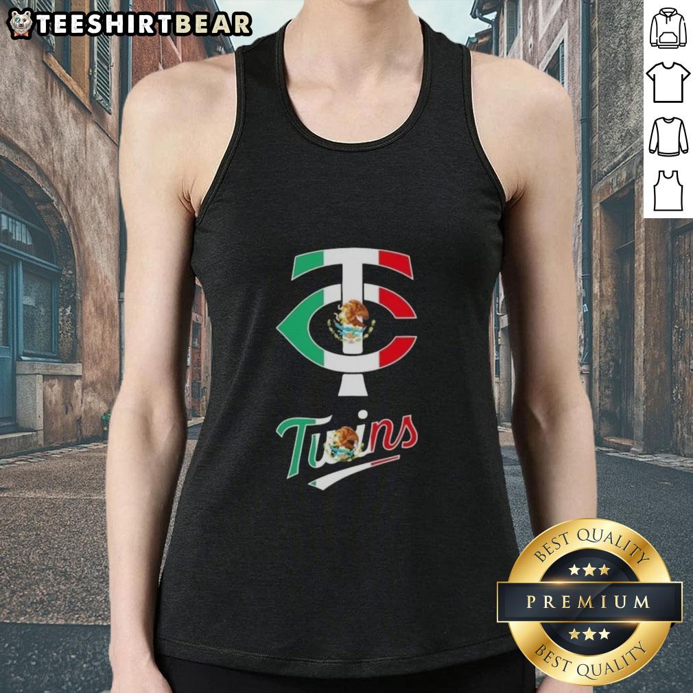 official-minnesota-twins-baseball-x-mexican-flag-tank-top Alt Text: Official Minnesota Twins baseball tank top featuring a vibrant Mexican flag design, perfect for fans and summer wear.