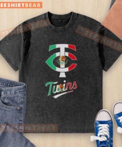 Official Minnesota Twins Baseball X Mexican Flag washed t-shirt featuring vibrant colors and a comfortable fit.