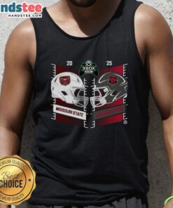 Official Missouri State Bears vs Arkansas State Red Wolves 2025 Xbox Bowl helmet tank top featuring team logos and colors.