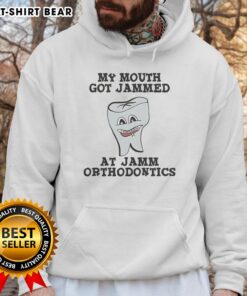 Leslie Knope hoodie featuring 'My Mouth Got Jammed' design at Jamm Orthodontics, perfect for fans of Parks and Recreation.