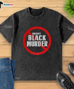 Official Mysonne Linen Boycott Black Murder Washed T-Shirt featuring bold graphics and a stylish design.