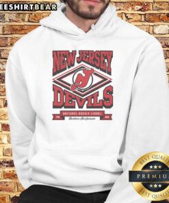 Official New Jersey Devils Heater Hoodie in red and black, showcasing team logo and stylish design for fans.
