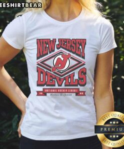 Official New Jersey Devils Heater Ladies Tee featuring team colors and logo, perfect for female fans showing team spirit.