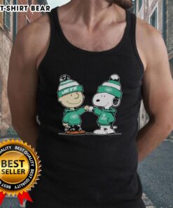 Official New York Jets Snoopy and Charlie Brown Best Friends tank top featuring vibrant graphics and team colors.