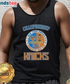 Official New York Knicks Championship Emirates NBA Cup 2025 tank top featuring bold team colors and logo design.