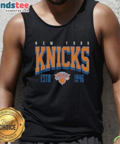Official New York Knicks NBA Battle Tested Estd 1946 tank top showcasing team pride and style for fans.