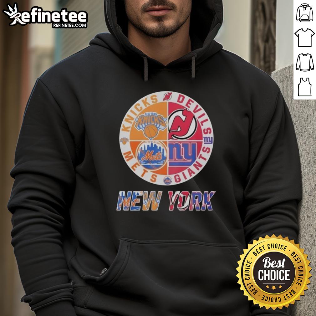 official-new-york-knicks-new-york-mets-new-jersey-devils-new-york-giants-mashup-logo-hoodie Alt Text: Official New York Knicks, Mets, Devils, Giants mashup logo hoodie showcasing team pride and unique design.