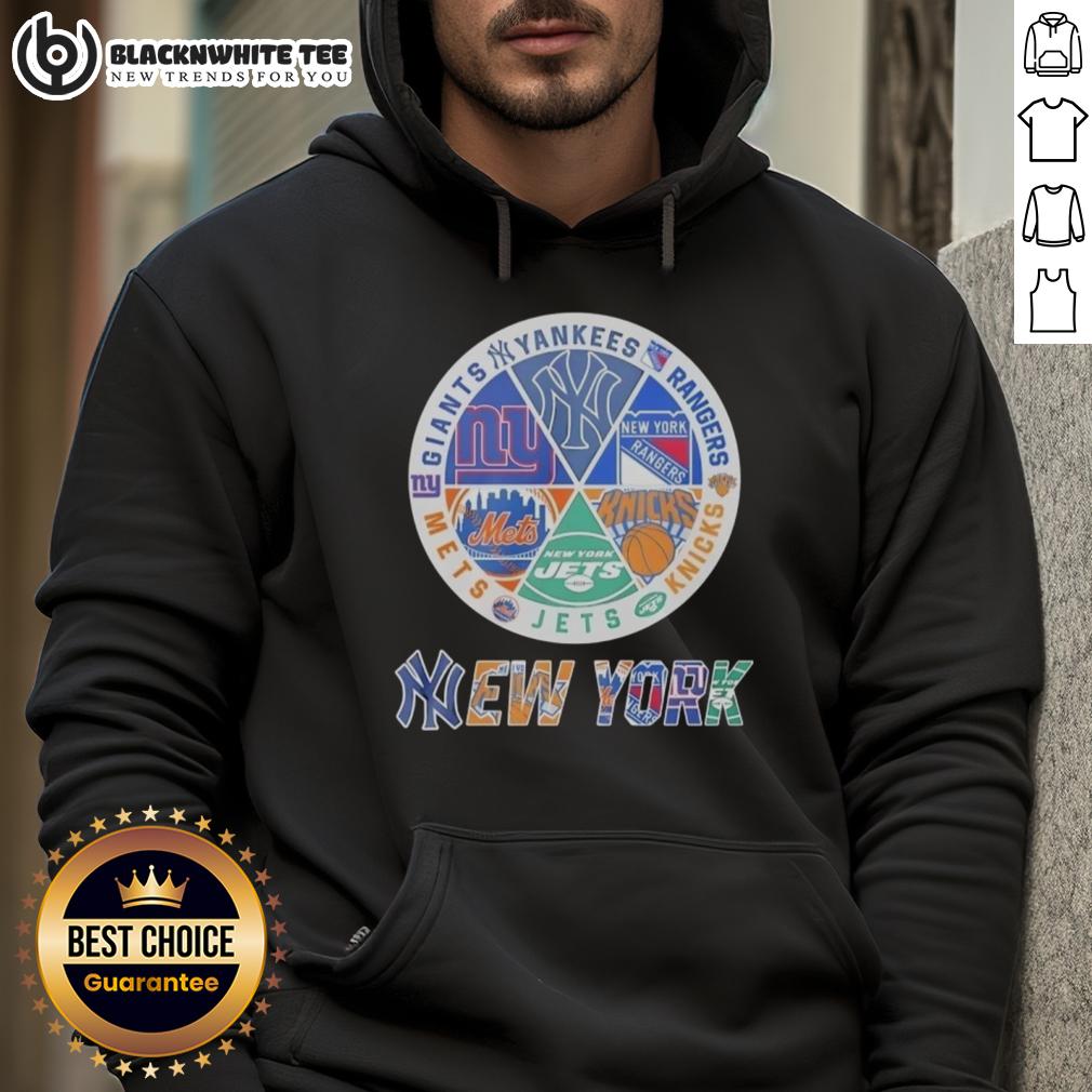 Official New York Mets New York Knicks New York Giants New York Knicks And Rangers Mashup Logo Hoodie Official New York Mets, Knicks, Giants, and Rangers mashup logo hoodie showcasing iconic team designs and vibrant colors.