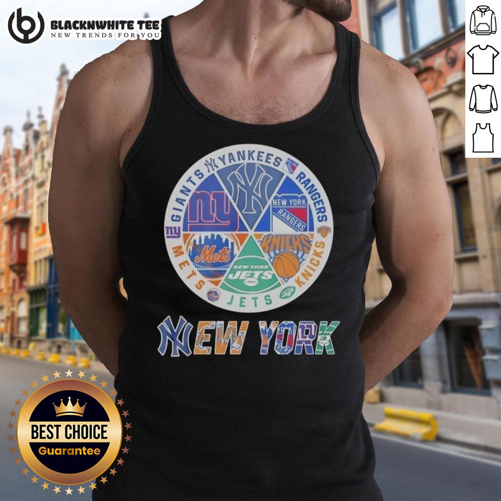 Official New York Mets New York Knicks New York Giants New York Knicks And Rangers Mashup Logo Tank Top Official New York Mets, Knicks, Giants, and Rangers mashup logo tank top featuring vibrant team colors and designs.