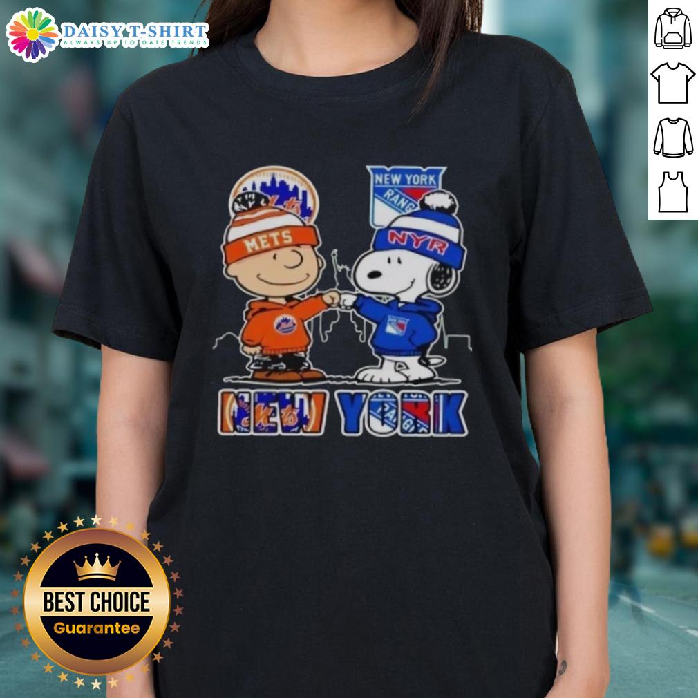 Official New York Mets New York Rangers Snoopy Ladies Tee Alt Text: Official New York Mets and New York Rangers Snoopy ladies tee featuring a fun graphic design, perfect for fans.