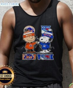 Alt Text: Official New York Mets and New York Rangers Snoopy tank top featuring vibrant team graphics and a playful Snoopy design.