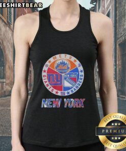 Official New York Rangers, Mets, and Giants mashup logo tank top featuring iconic team logos and colors.