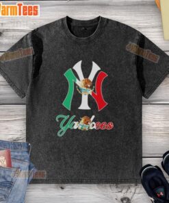 Official New York Yankees baseball t-shirt featuring Mexican flag design, perfect for fans celebrating cultural pride.