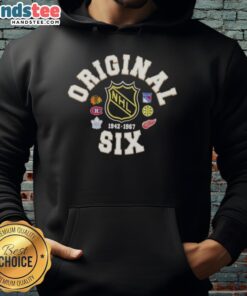 Alt Text: Official NHL Original Six Crest Hockey Hoodie featuring team logos and a stylish design for fans and players.