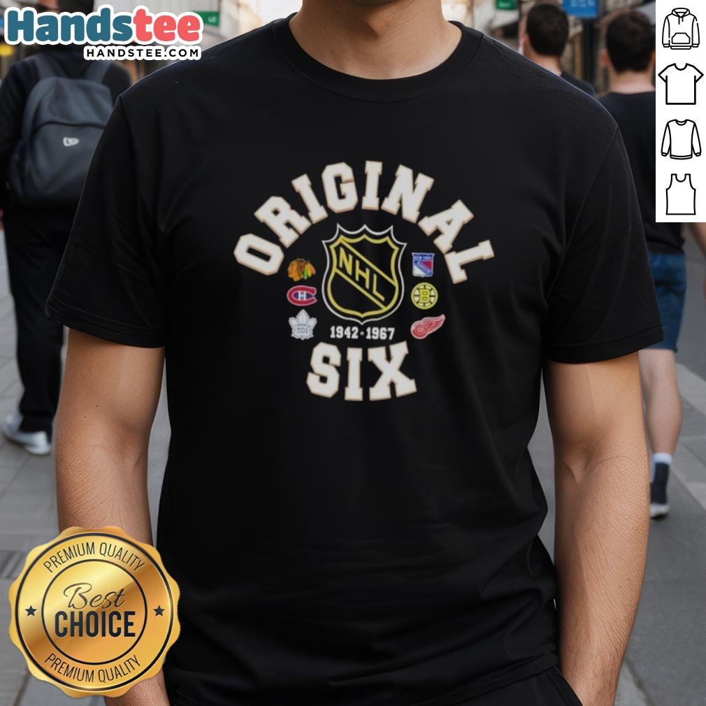 official-nhl-original-six-crest-hockey-t-shirt-1 Official NHL Original Six Crest Hockey T-Shirt featuring team logos and classic design for fans of hockey apparel.