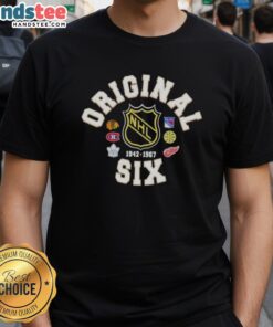 Official NHL Original Six Crest Hockey T-Shirt featuring team logos and classic design for fans of hockey apparel.