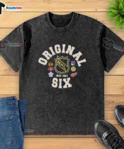 Official NHL Original Six Crest Hockey Washed T-Shirt featuring classic team logos on a stylish, comfortable design.