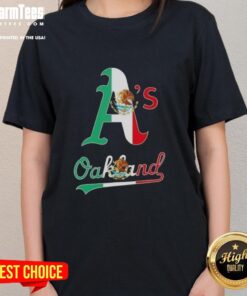 Official Oakland Athletics Baseball X Mexican Flag Ladies Tee featuring vibrant colors and a stylish design.