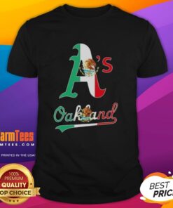Alt Text: Official Oakland Athletics Baseball X Mexican Flag T-Shirt featuring vibrant colors and unique design for fans.