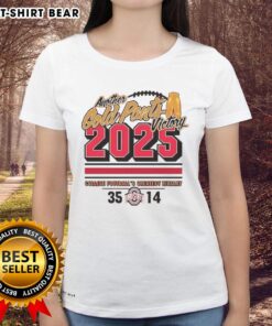 Official Ohio State Buckeyes 2025 Another Gold Pants Ladies Tee featuring team colors and logo for passionate fans.