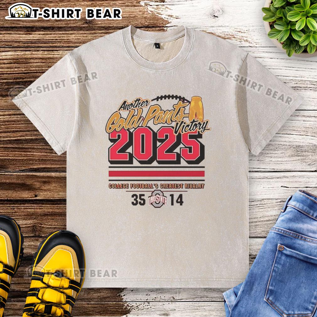 Official Ohio State Buckeyes 2025 Another Gold Pants Washed T Shirt Alt Text: Official Ohio State Buckeyes 2025 Another Gold Pants Washed T-Shirt featuring a classic design and vibrant team colors.