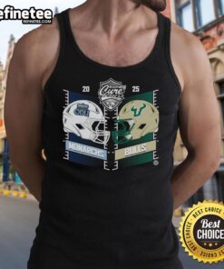 Official Old Dominion vs. South Florida 2025 Cure Bowl tank top with helmet design, perfect for game day enthusiasts.